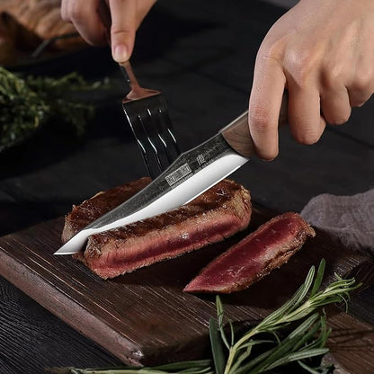 HOSHANHO Steak Knives Set of 6, Ultra Sharp 4.5 Inch Non Serrated Steak Knife Set, Hand Forged High Carbon Steel Dinner Steak Knives with Full Tang Wood Handle