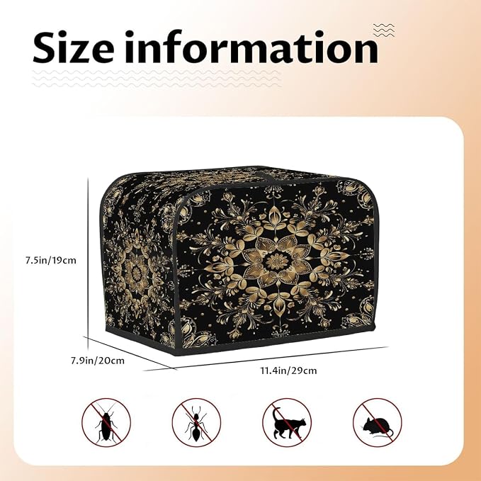 Toaster Cover 2 Slice Wide Slot Black Gold FlowerBread Toaster Oven Dustproof Cover Small Appliance Kitchen Covers Dust and Fingerprint Protection for Women Gift 2 Slice