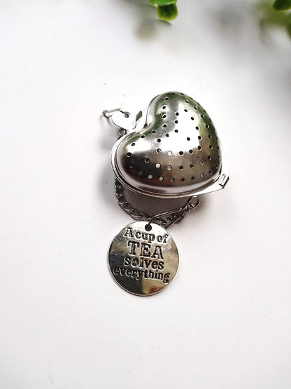 Heart Tea Infuser with Drip Tray and Quotation - Do What You Love, Love What You Do