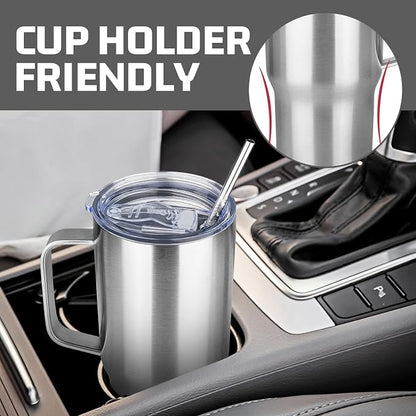 20 oz Tumbler with Handle Stainless Steel Insulated Coffee Mug Tumbler with Lid and Straw Double Wall Vacuum Insulated Coffee Mug Leak Proof Travel Mug Tumbler for Hot and Cold Drink (Silver,4pack)