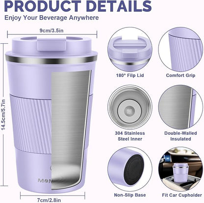MOMSIV 12oz Travel Mug, Insulated Coffee Cup with Leakproof Lid, Vacuum Stainless Steel Double Walled Reusable Tumbler for Hot and Cold Water Coffee and Tea In Travel and Car