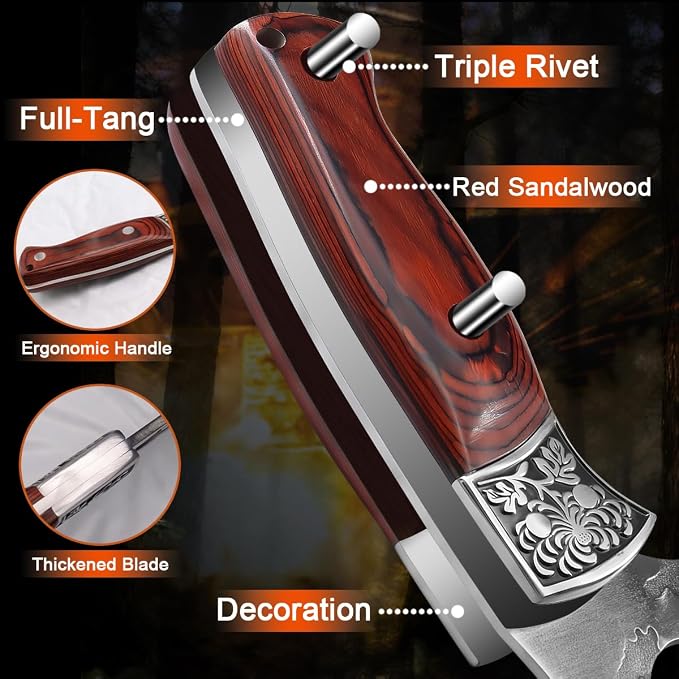 3PCS Butcher Knife Set High-Carbon Steel with Hammered Texture for Kitchen Stainless Steel Hand Forged Chef Knives, Nonslip Wood Handle, Meat Cutting Butchering Cleaver & Bone Chopper