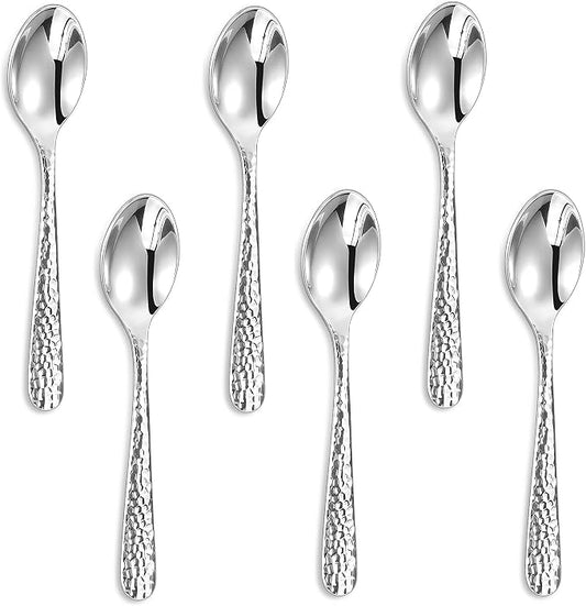 KEAWELL Premium Louise Hammered Small Spoons, 18/10 Stainless Steel, 5.6-Inch Mini Coffee & Dessert Spoon Set, Brightly Mirror Polished, Set of 6, Dishwasher Safe(6, 5.6 inches)