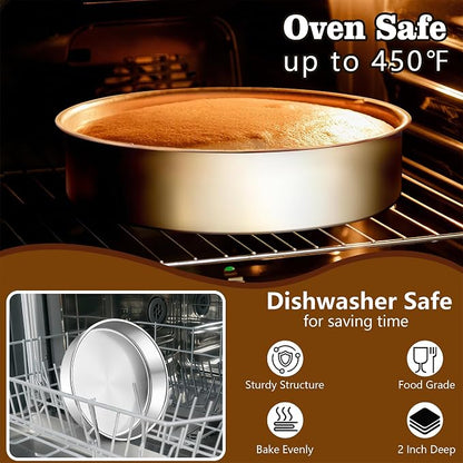 LIANYU 9 Inch Round Cake Pan Set of 3, Stainless Steel Layer Deep Round Baking Cake Pan Set, Metal Baking Tins Mold Perfect for Brownie Lasagna, Dishwasher & Oven Safe