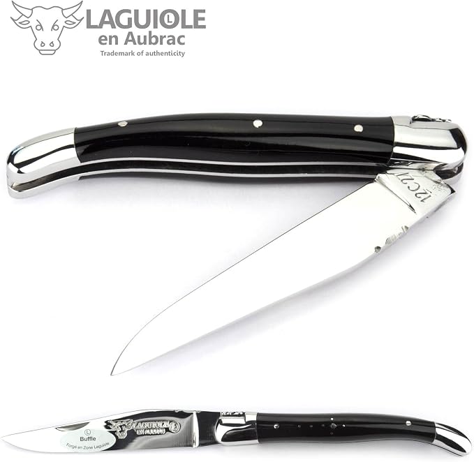 Laguiole en Aubrac Handmade Knife 11 cm L0211BUIF Buffalo Horn Handle, Blade and bolsters Stainless Steel Shiny