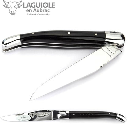 Laguiole en Aubrac Handmade Knife 11 cm L0211BUIF Buffalo Horn Handle, Blade and bolsters Stainless Steel Shiny