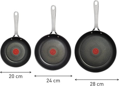 T-Fal x Jamie Oliver Nonstick Coated Stainless Steel Pans 9.5" & 11", Induction Compatible, Oven Safe up to 500°F, Chef's Stainless Steel Skillet, Frying Pan, Silver