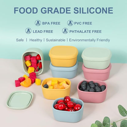 8 pcs 7 oz Silicone Snack Containers for Kids Small Food Containers with Lids, Fruit Container for Lunch, Stackable Lunch Container for Kids, Daycare, School and Travel