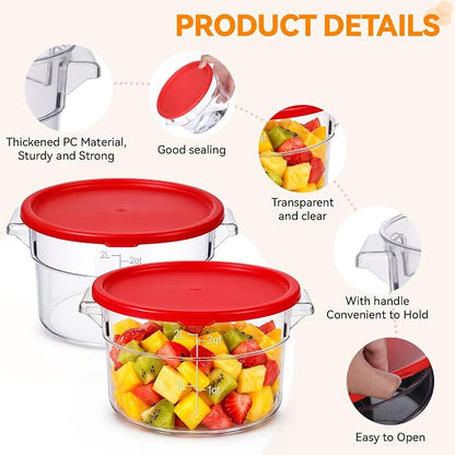 2 Pcs 2 Qt Round Food Storage Container with Lid, Dough Proofing Bucket, Clear Translucent Containers with Scale, Freezer & Dishwasher Safe, Dough Proofing Container for Pizza Bread Kitchen