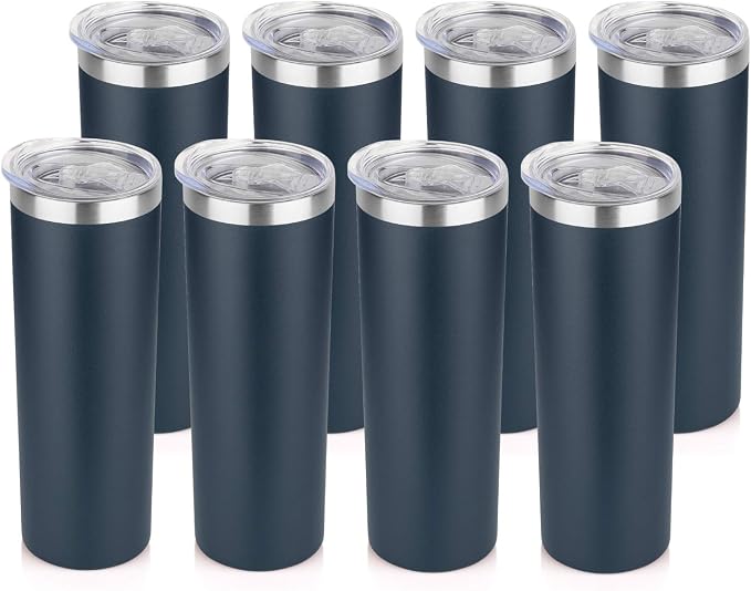 HASLE OUTFITTERS 20 oz Skinny Tumblers Bulk Set, Stainless Steel Insulated Slim Tumblers with Lids, Reusable Double Wall Travel Coffee Mugs, Durable Powder Coated Travel Water Cups(Navy, 8)