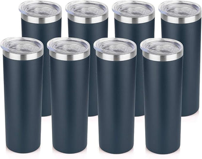 HASLE OUTFITTERS 20 oz Skinny Tumblers Bulk Set, Stainless Steel Insulated Slim Tumblers with Lids, Reusable Double Wall Travel Coffee Mugs, Durable Powder Coated Travel Water Cups(Navy, 8)