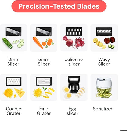 Fullstar Mandoline Slicer for Kitchen, Fruit Cutter, Cheese Grater, Cucumber Slicer, Veggie Spiralizer, Food Cutter & Kitchen Gadgets & Gifts with Safety Glove (11 in 1, White)