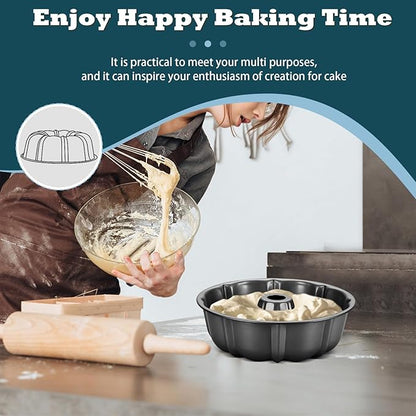 P&P CHEF 10 Inch Gray Non-stick Cake Pan, Carbon Steel Fluted Tube Round Baking Pan for Pound Cake, 10-Cup Large Capacity Bakeware, Healthy & Heavy Duty, 1 Piece