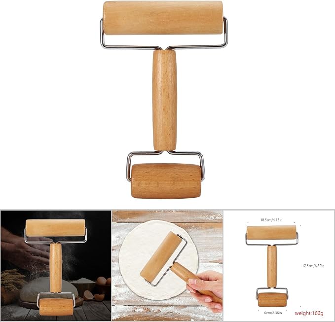Small Rolling Pin,Wooden Dough Roller T-Shape Pastry Roller,Non-Stick Pizza Dough Roller for Baking Cookies Pizza Pie Fondant,Multifunctional Pizza Roller Tool (4.13in)