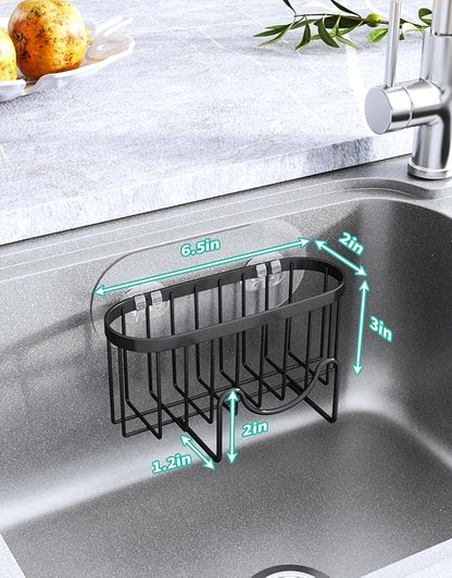 HapiRm Multifunctional Sponge Holder with Unique M-Shaped, 2 Installation Methods Kitchen Sink Caddy Organizer, Rustproof Stainless Steel Kitchen Organizers and Storage Essentials - Black