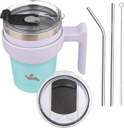 Konokyo 10 oz Tumbler with Handle and 2 Straw 2 Lid, Insulated Water Bottle Stainless Steel Vacuum Cup Reusable Travel Mug, Lavender Green