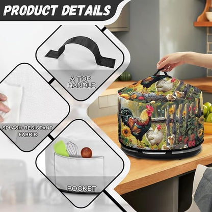 Farm Chickens Rooster Slow Cooker Dust Cover Crock for Pot Covers Fits 6-8 qt Oval Slow Cooker Small Appliance Protection Cover with Pocket Kitchen Accessories Decor