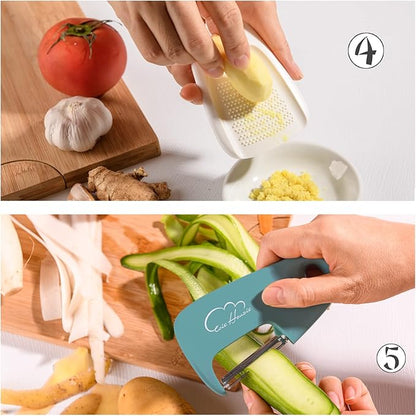 Kitchen Gadgets Set 5 Pieces, Stackable Cooking Tools Space Saving for Small Kitchen, Accessories for RV Camper Inside Dishwasher Safe (Blue)