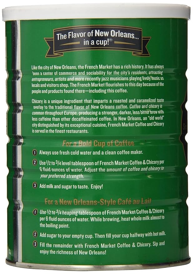 French Market Coffee & Chicory Decaffeinated Medium-Dark Roast Ground Coffee, 12oz Can (Pack of 6)