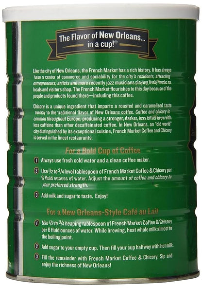 French Market Coffee & Chicory Decaffeinated Medium-Dark Roast Ground Coffee, 12oz Can (Pack of 6)