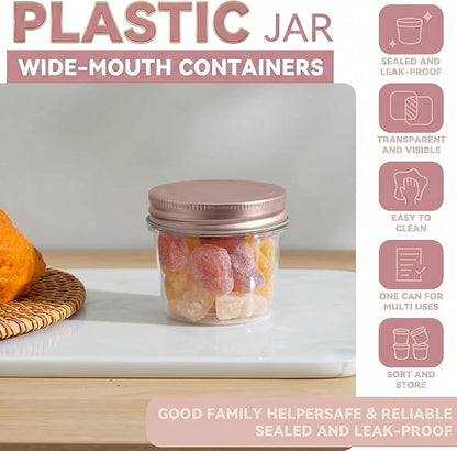 novelinks 4 oz Small Plastic Jars with Lids, 40 Pack Mini Plastic Mason Jars with Lids 4oz, Craft Storage Containers & Canning Jars & Small Spice Jars for Kitchen Organization (40 Pack,Rose Gold)