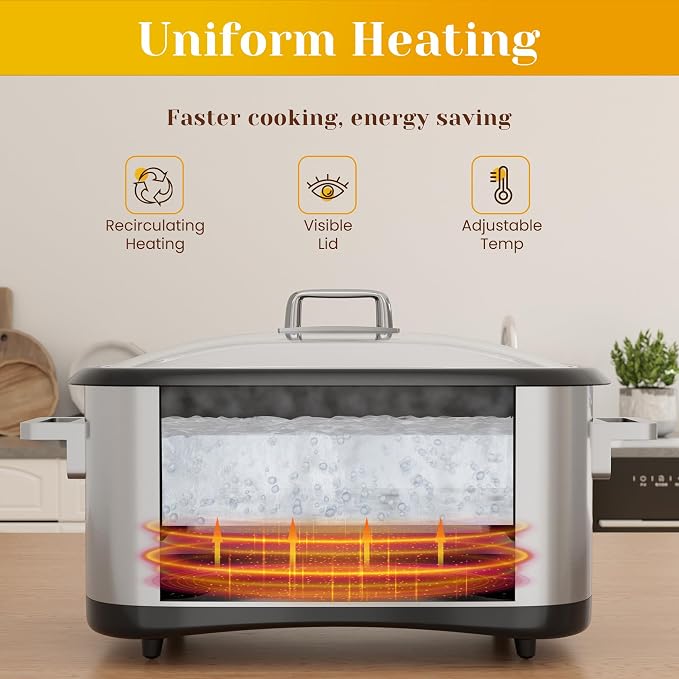 12-in-1 Programmable Slow Cooker, 8 Quart Digital Multi-Cooker Food Warmer with Timer, Temp Control & Auto Shut Off, Removable Non-Stick Pot, Dishwasher-Safe Glass Lid, Stainless Steel