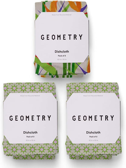 GEOMETRY Kitchen Dish Cloths - Spring & Summer Collection - Premium Dishcloths with Geoweave - Absorbent & Fast Drying Kitchen Towels - Paradise, 10" x 10" - 3-Pieces
