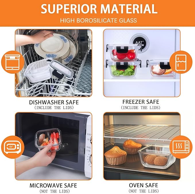 5 Pack Bariatric Meal Prep Containers, 8 oz Bariatric Bowls for Portion Control, Reusable Glass Snack Food Containers with Lids & Folding Spoon & Fork & Knife, Bariatric Must Haves (Black)