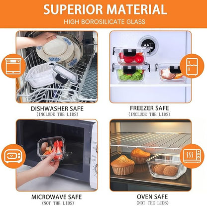 5 Pack Bariatric Meal Prep Containers, 8 oz Bariatric Bowls for Portion Control, Reusable Glass Snack Food Containers with Lids & Folding Spoon & Fork & Knife, Bariatric Must Haves (Black)