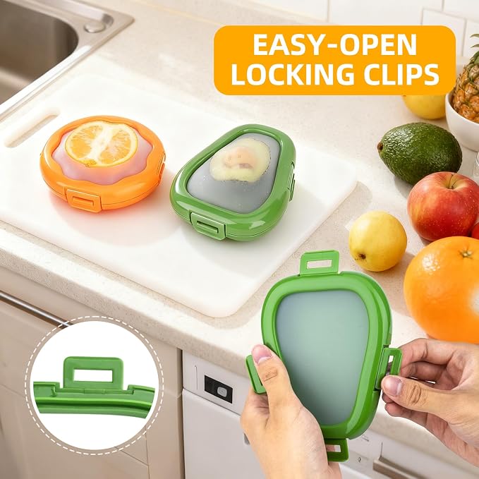 KMOSENIA 2pc Fruit Storage Containers for Fridge, Avocado Saver and Onion Storage Set, Reusable Silicone Food Storage Containers for Tomatoes, Lemons, and Potatoes (2)