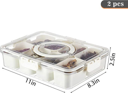 2Pack Snackle Box with Handle for Food Serving Tray Snack Platter with Lids Stackable Fruit&Veggie Container with 8 Small Removable Boxes for Snack Charcuterie Candy Nuts Spice
