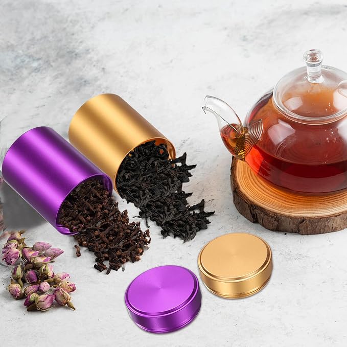 uxcell 3pcs Portable Storage Jar, Multipurpose Airtight Container Bottle Mini Smell Proof Metal Round Tins with Lid for Spices Purple Tea Candy, Purple