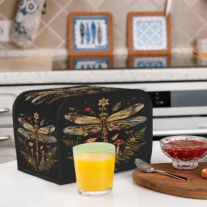 Animal Dragonfly Toaster Cover 4 Slice Wide Slot Washable Toaster Covers | Flower Art Dust and Fingerprint Protection Bread Maker Covers for Kitchen Accessories Decor Bakeware Women Gift