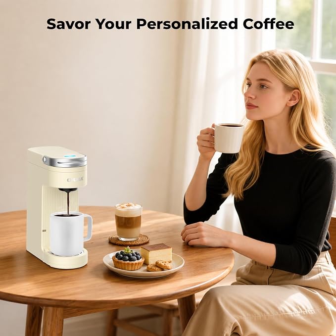 CHULUX Compact Single Cup Coffee Maker for K Cup Pod, Auto Shut-Off, Cream