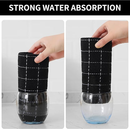 Homaxy 100% Cotton Terry Kitchen Towels(Black, 20 x 28 inches), Checkered Designed, Soft and Super Absorbent Dish Towels, Large 8 Pack