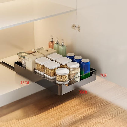 Pull Out Cabinet Organizer, Slide Out Pantry Shelves with Nylon Adhesive, Heavy Duty Sliding Drawer Pantry Shelf for Pantry Kitchen Home Bathroom Under Sink