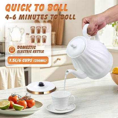 Ceramic Electric Kettle, 1.5 Liters/1200W Electric Tea Kettle, Heats Water Quickly, Automatic Shut - off, Boil - Dry Protection, Free Of BPA, Matte White