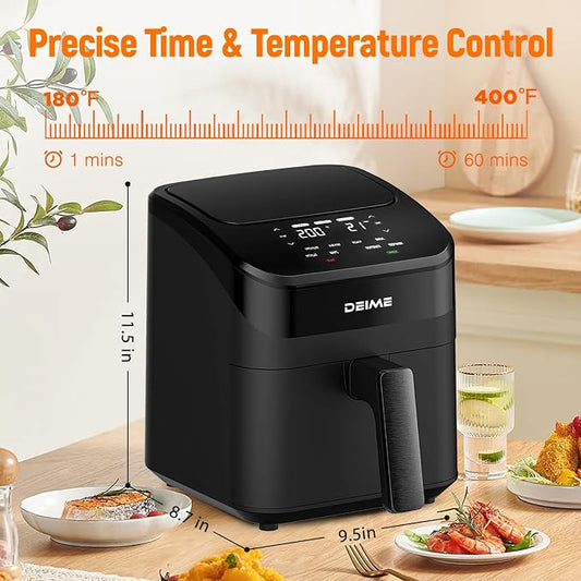 DEIME Air Fryer 4.5 Qt, Small Airfryer Digital Space Saving Compact, Bake, Reheat, Roasts for Quick Easy Meals, Mini Compact & Quiet, Nonstick & Dishwasher Safe Basket (Black-4.5QT)