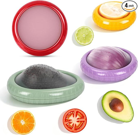 Avocado Saver and Onion Storage 4 Set - Reusable refrigerator avocado storage containers,for fridge Apples, Tomatoes, Tomato, Lemons for Ideal