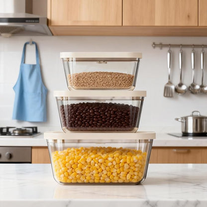 Glass Vacuum Seal Containers for Food Storamge, Vacuum Container with Time Recording Disk, 3 pcs set (S, M, L), BPA-FREE, Dishwasher, Freezer & Microwave Safe Works with Handheld Vacuum Sealer Machine