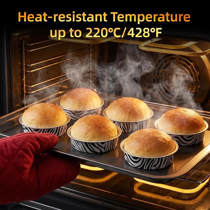 Beasea Disposable Ramekins with Lids, 120 Pack 7.3oz Mini Pie Tins Small Aluminum Foil Pie Tart Cake Baking Pans Individual Round Creme Brulee Containers for Party - Zebra Stripes