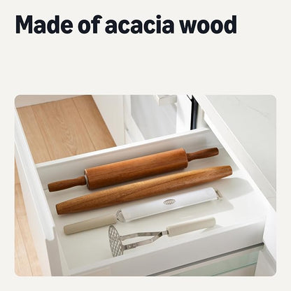 Amazon Basics Wooden French Rolling Pin, 17 in., Acacia Wood, Nonstick, Hand Wash Only