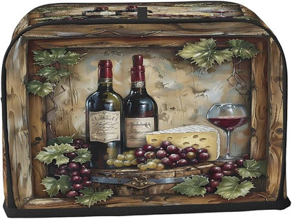 Wine Toaster Cover 2 Slice Wide Slot Washable Toaster Covers | Rustic Wood Dust and Fingerprint Protection Bread Maker Covers for Kitchen Accessories Decor Bakeware Women Gift
