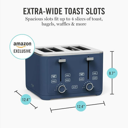 Martha Stewart 4 Slice Toaster, 10 Shade Settings with Defrost, Cancel, Bagel & Gluten-Free, Extra-Wide Self-Centering Slots for Waffles & Artisan Bread, Removable Crumb Tray, Cord Wrap, 1800W, Indigo