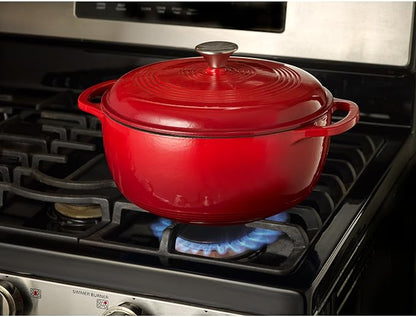 Mercer Culinary Enameled Cast Iron Round Dutch Oven, 6 qt., Red