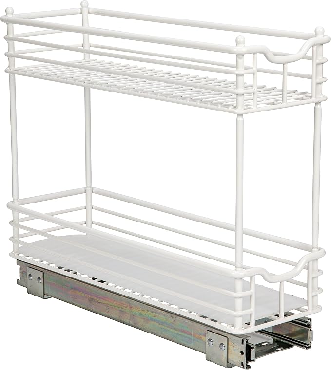 Household Essentials White Steel Two-Tier Slide-Out Organizer with Plastic Liners