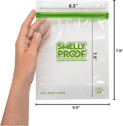 Smelly Proof 10 x Expandable Stand & Fill REUSABLE Storage Bags for Food Designed & Mfg in US, BPA FREE, NO PEVA, Reusable Sandwich Bags, Dishwasher-Safe, Clear 3 mils STAND UP 6.5" x 7.5" - 10pk