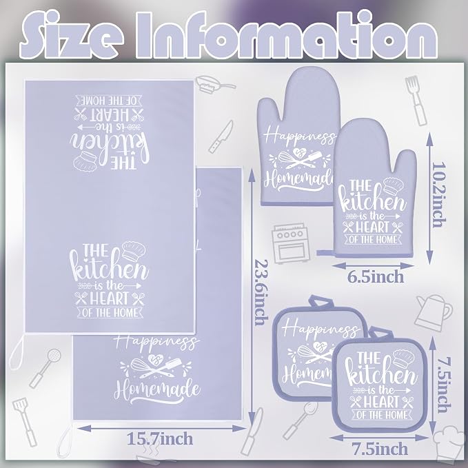 Sratte 6 Pcs Kitchen Decor Accessories Set Farmhouse Towels Pot Holders Oven Mitts Set 2 Dish Towels 2 Potholders 2 Cooking Mittens Oven Glove for Christmas Baking Cooking(Dreamy Purple,Kitchen)