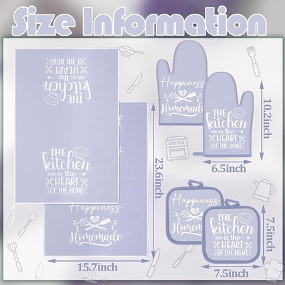 Sratte 6 Pcs Kitchen Decor Accessories Set Farmhouse Towels Pot Holders Oven Mitts Set 2 Dish Towels 2 Potholders 2 Cooking Mittens Oven Glove for Christmas Baking Cooking(Dreamy Purple,Kitchen)