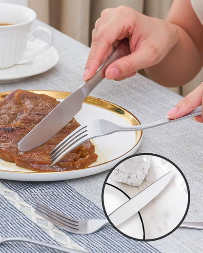 Matte Gold Silverware Set with Steak Knives,Stainless Steel Flatware Set for 6,Modern Cutlery Utensils Set,Spoons and Forks Set for Restaurant,Dishwasher Safe (Silver, 20 Piece Set)